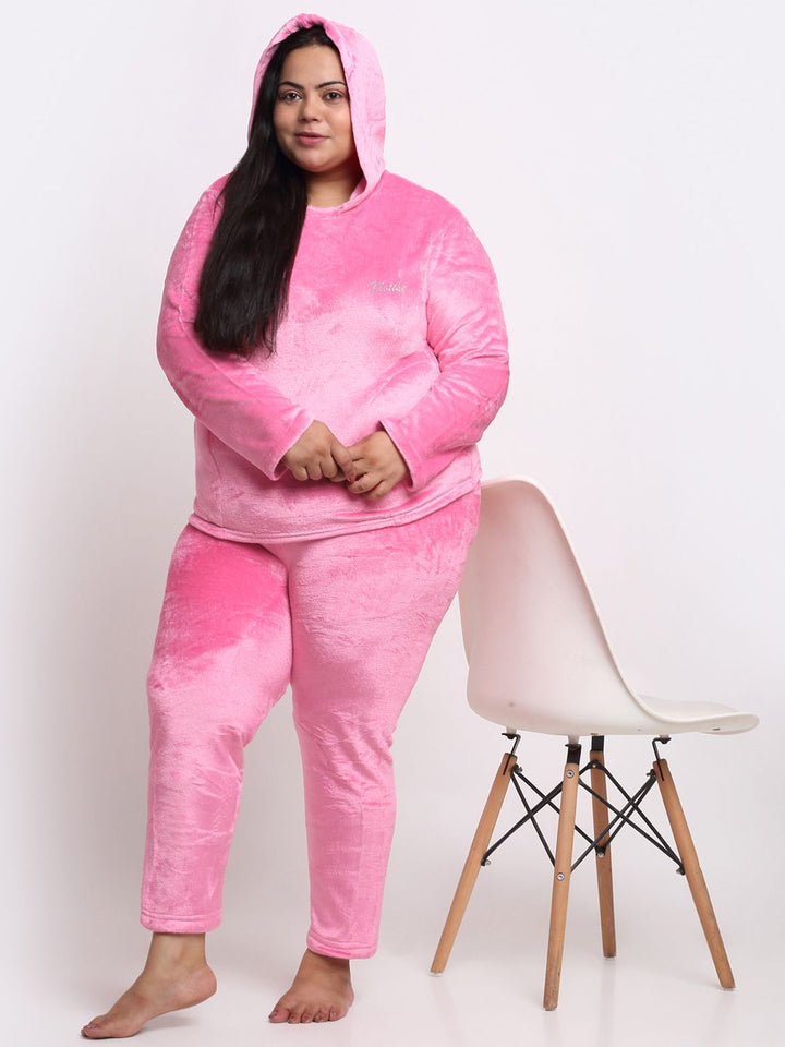 KLOTTHE Plus Size Hooded Velvet Wool T-shirt With Trouser