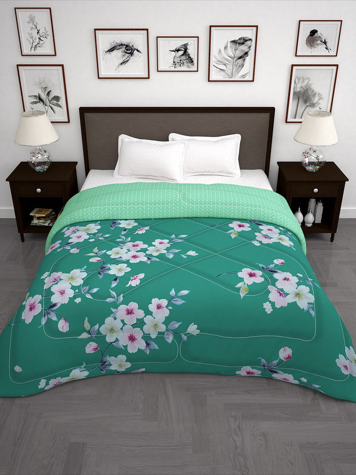 Story@home Green & White Floral 180 GSM AC Room Double Bed Comforter