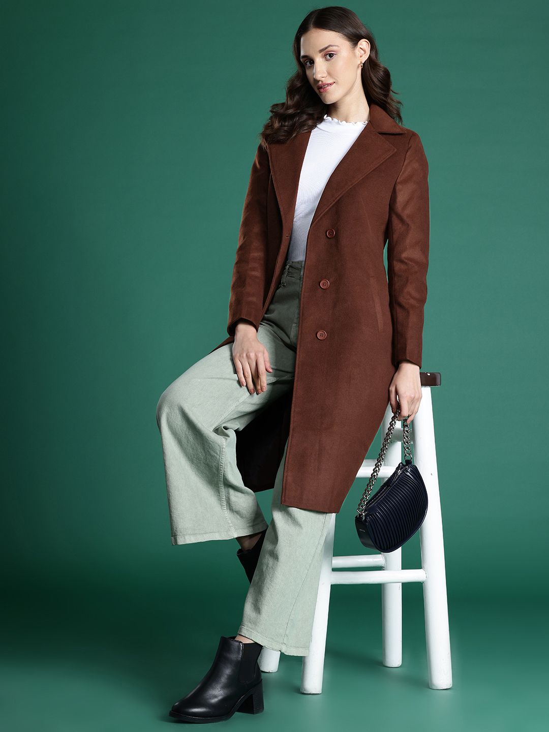 DressBerry Notched Lapel Collar Longline Overcoat