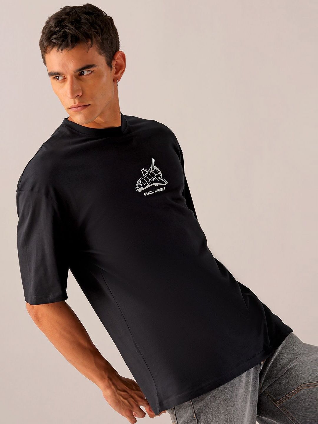 The Indian Garage Co Men Pure Cotton Back Printed Oversized Round Neck T-shirt