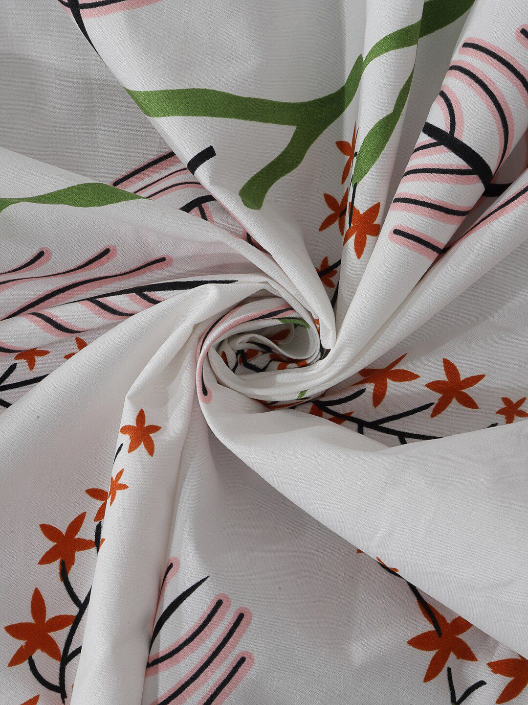 KLOTTHE White & Brown Printed 300 TC Fitted Double Bed Bedsheet With 2 Pillow Covers