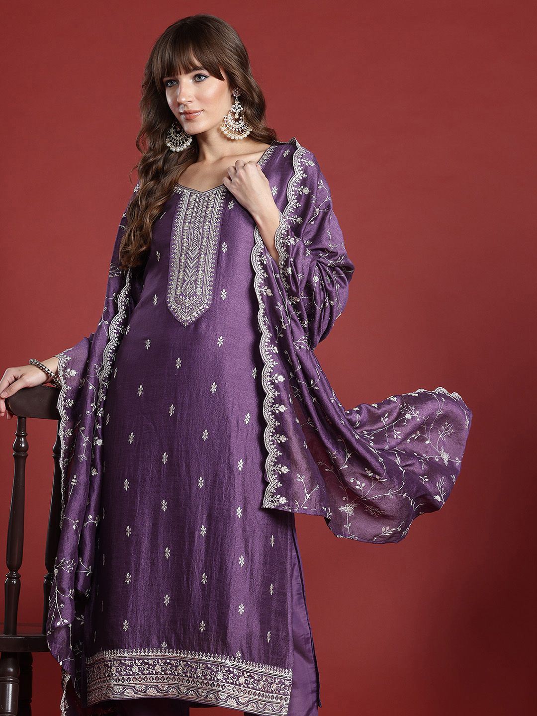 Indo Era Women Ethnic Motifs Embroidered Sequinned Kurta with Trousers & Dupatta