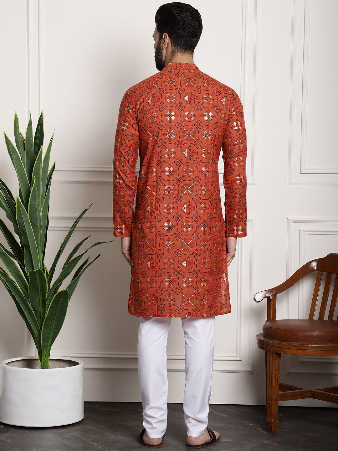 SOJANYA Ethnic Motifs Printed Band Collar Straight Kurta With Churidar