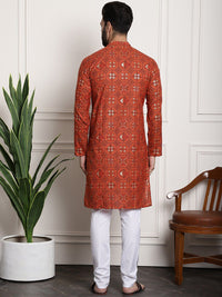 SOJANYA Ethnic Motifs Printed Band Collar Straight Kurta With Churidar