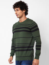 SPYKAR Striped Ribbed Cotton Pullover Sweater