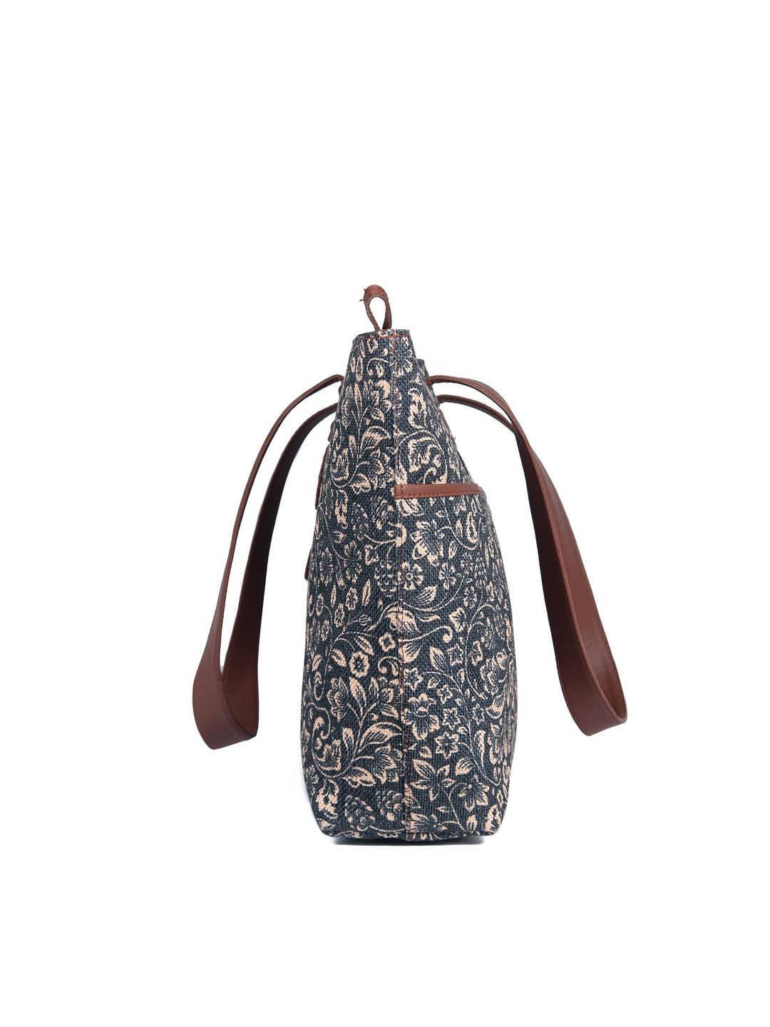 ZOUK Black Floral Printed Oversized Structured Tote Bag