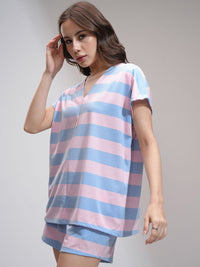 Tokyo Talkies Women Striped Relaxed Top Shorts Co-Ord Set