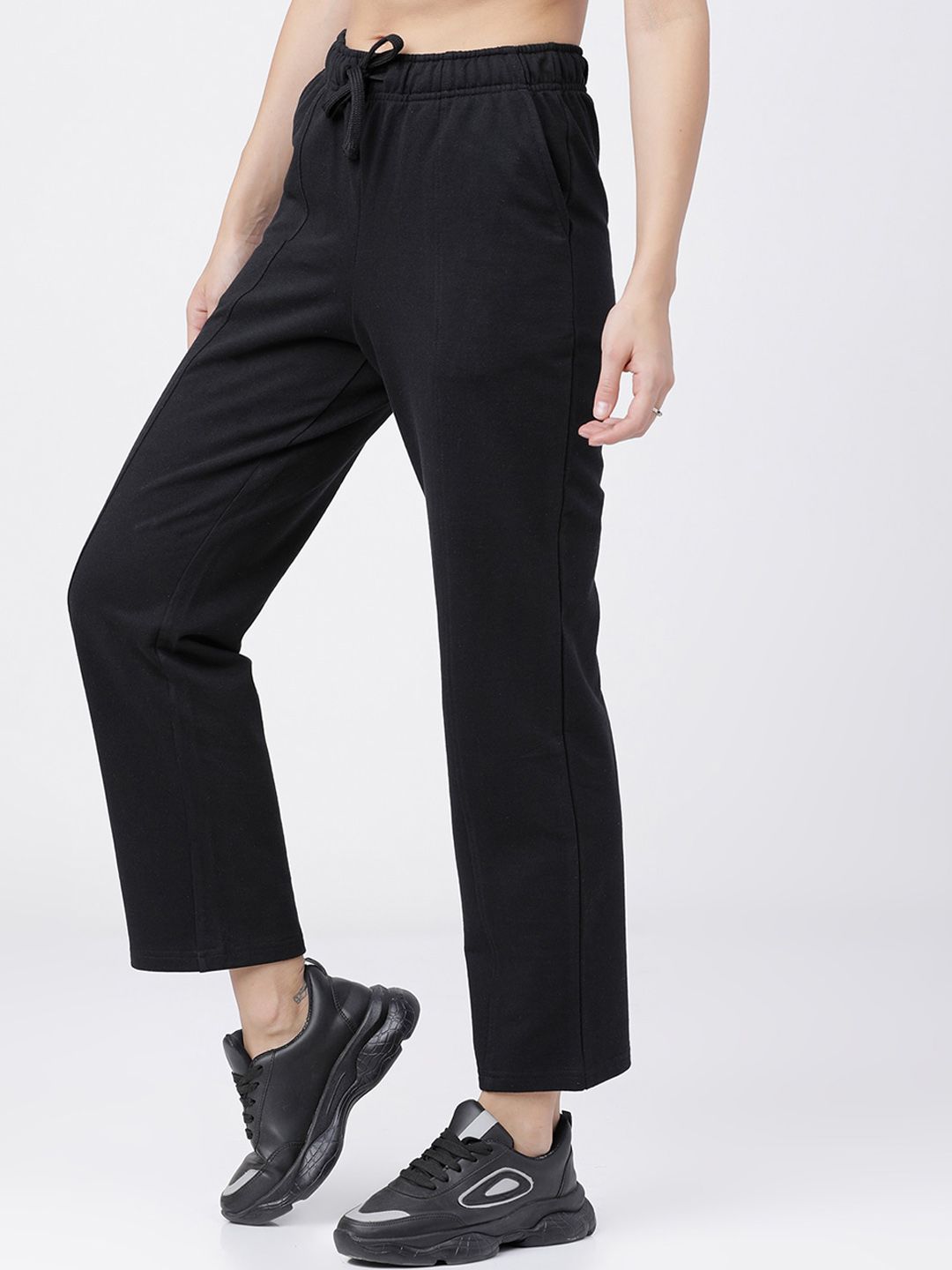 Tokyo Talkies Women Black Solid Regular Fit Track Pants