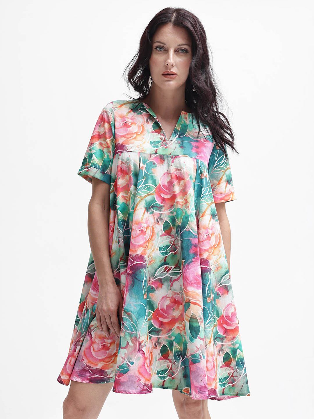 RAREISM Women Floral Print Cotton A-Line Dress