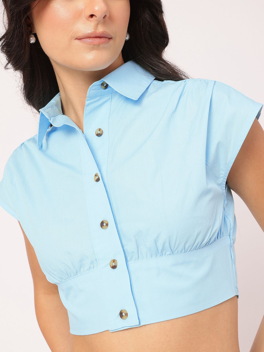 DressBerry Pleated Shirt-Style Crop Top