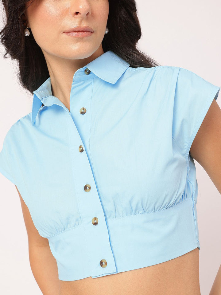 DressBerry Pleated Shirt-Style Crop Top