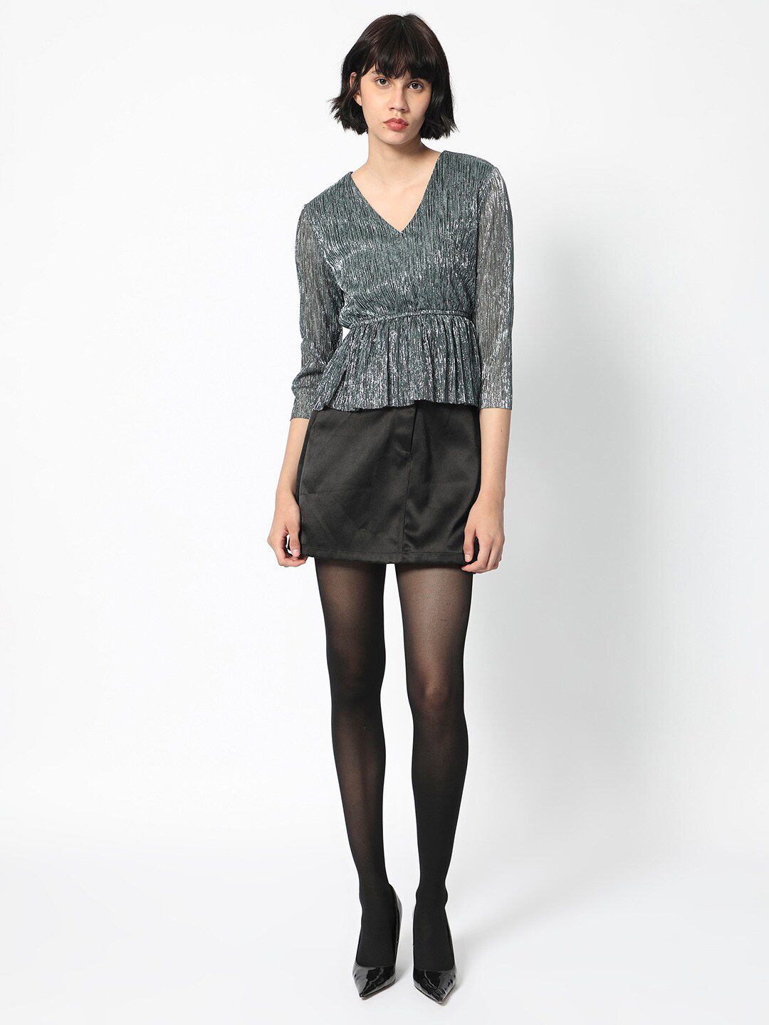 RAREISM Shimmer Peplum Evening Top