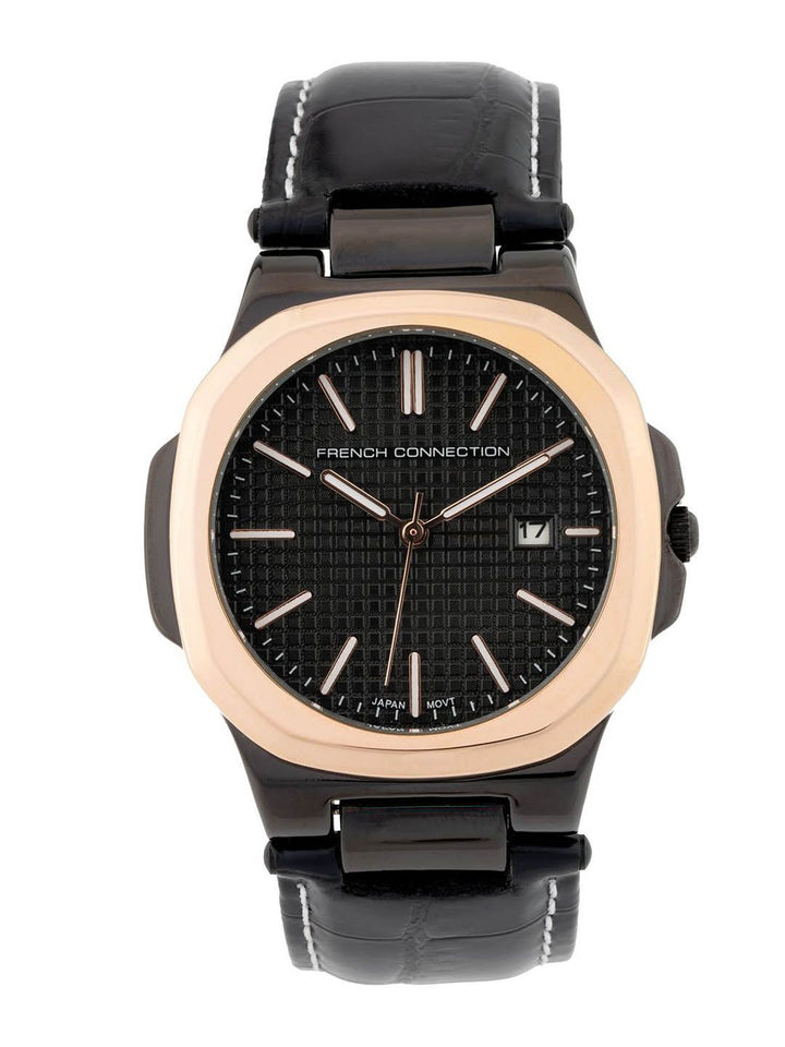 Sambungan Perancis Lelaki Dial & Gaya Gaya Kulit Tali Analog Watch- FCB2BL