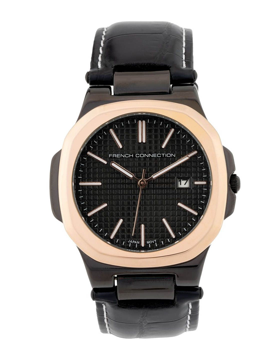 Sambungan Perancis Lelaki Dial & Gaya Gaya Kulit Tali Analog Watch- FCB2BL