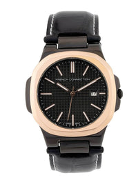 Sambungan Perancis Lelaki Dial & Gaya Gaya Kulit Tali Analog Watch- FCB2BL