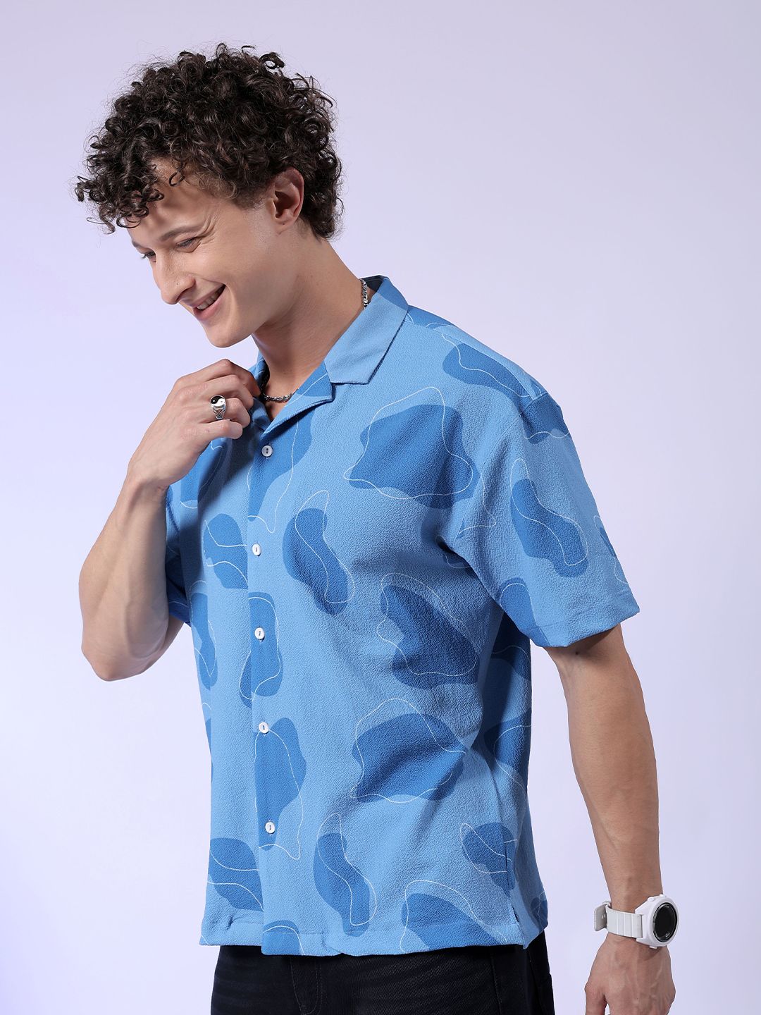 The Indian Garage Co Men Relaxed Fit Abstract Print Textuted Resortwear Shirt