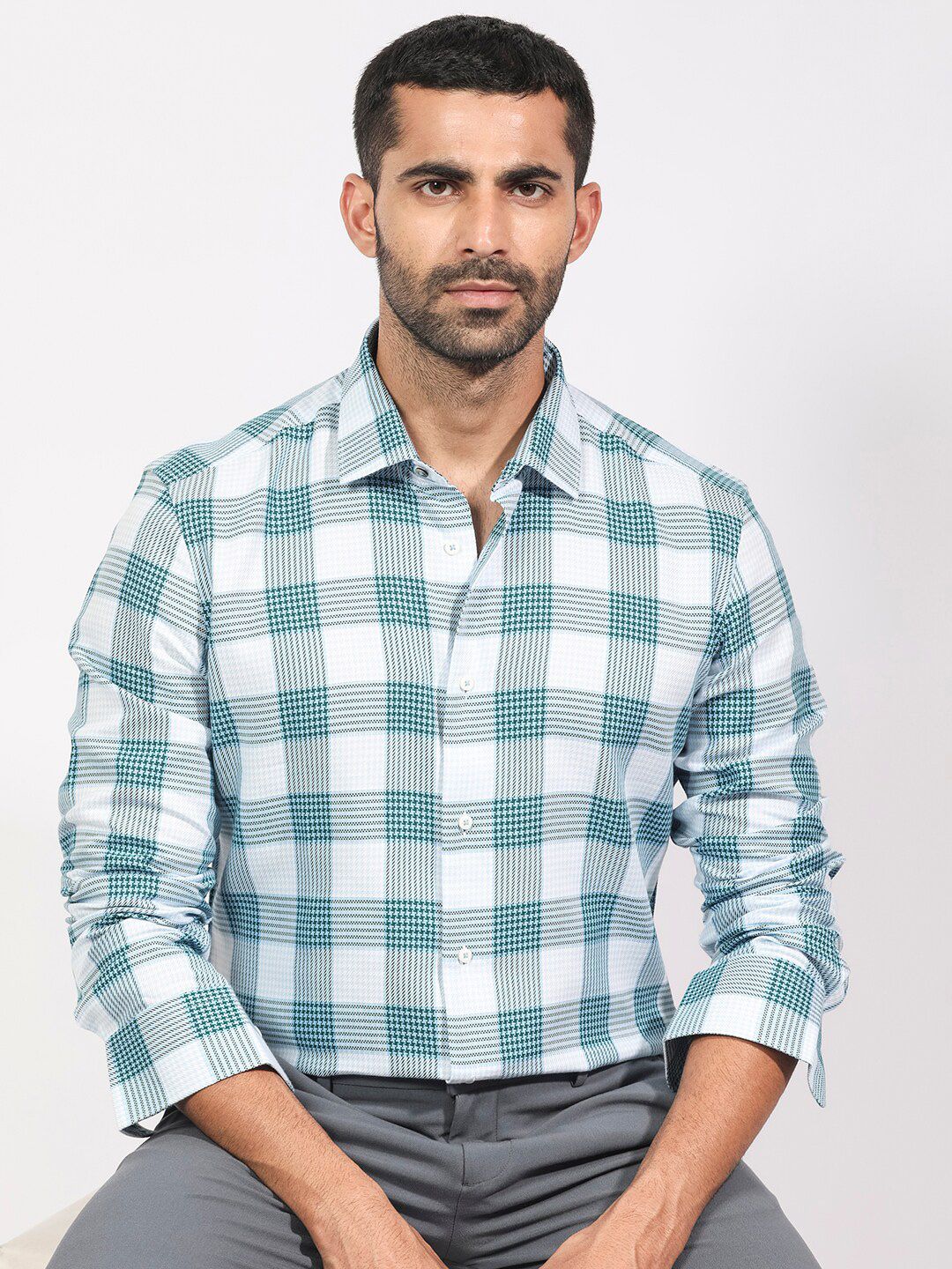 RARE RABBIT Men Ventura Slim Fit Tartan Checked Cotton Shirt