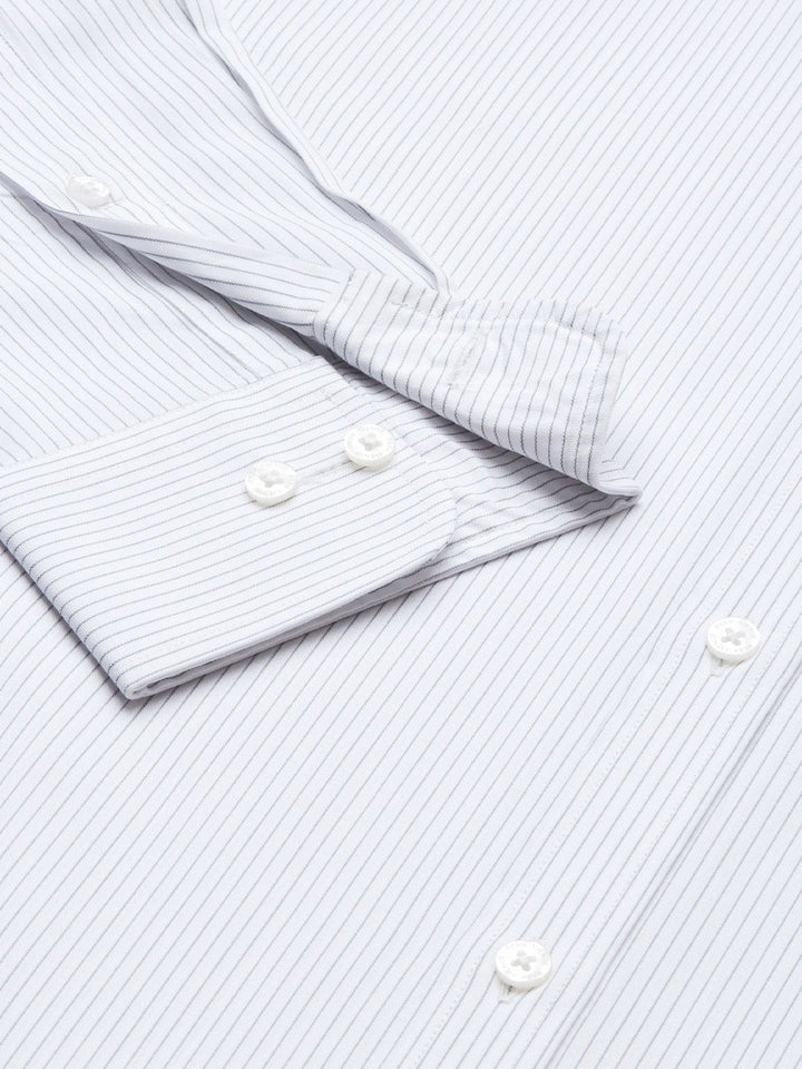 Park Avenue Men White & Grey Slim Fit Striped Formal Shirt