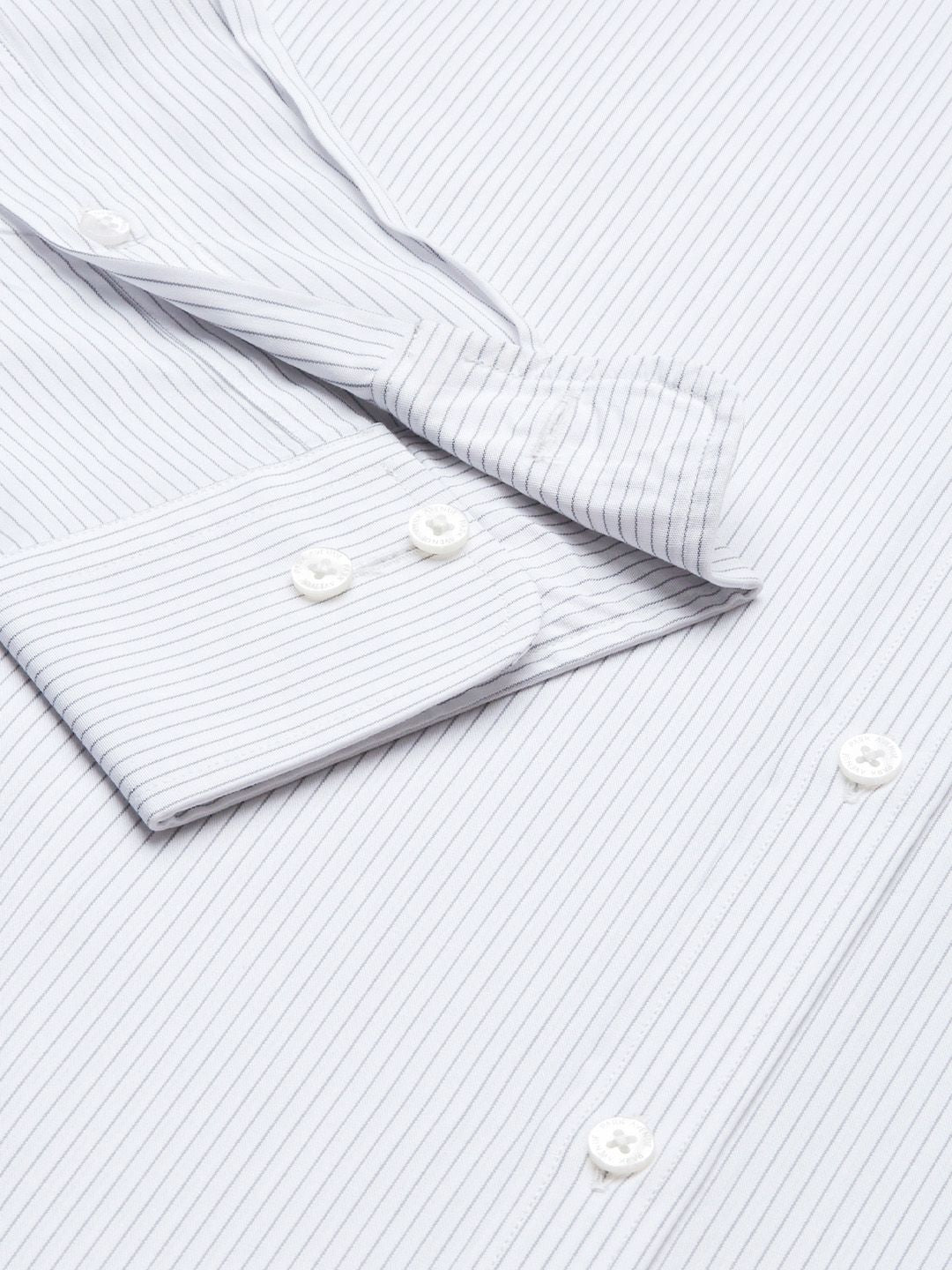 Park Avenue Men White & Grey Slim Fit Striped Formal Shirt