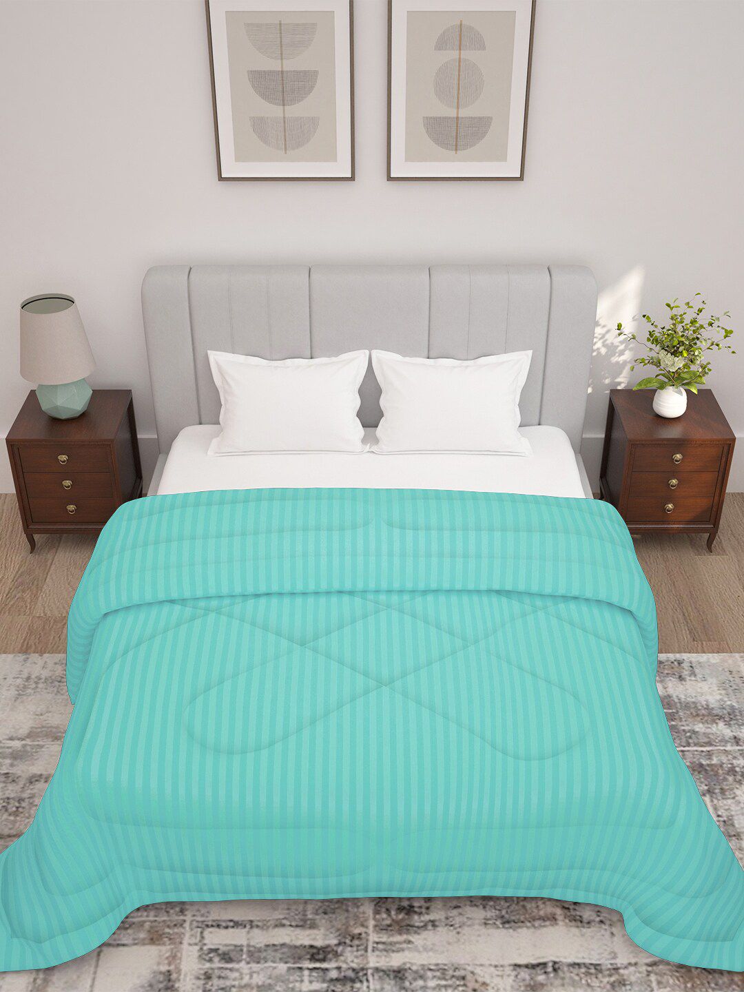 Story@home Blue Striped 180 GSM Reversible Ac Room Double Bed Comforter