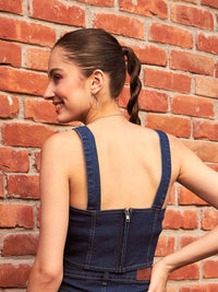 SASSAFRAS Navy Blue Denim Cotton Cropped Bustier Top