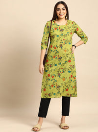 Anouk Women Green & Red Floral Printed Pure Cotton Kurta