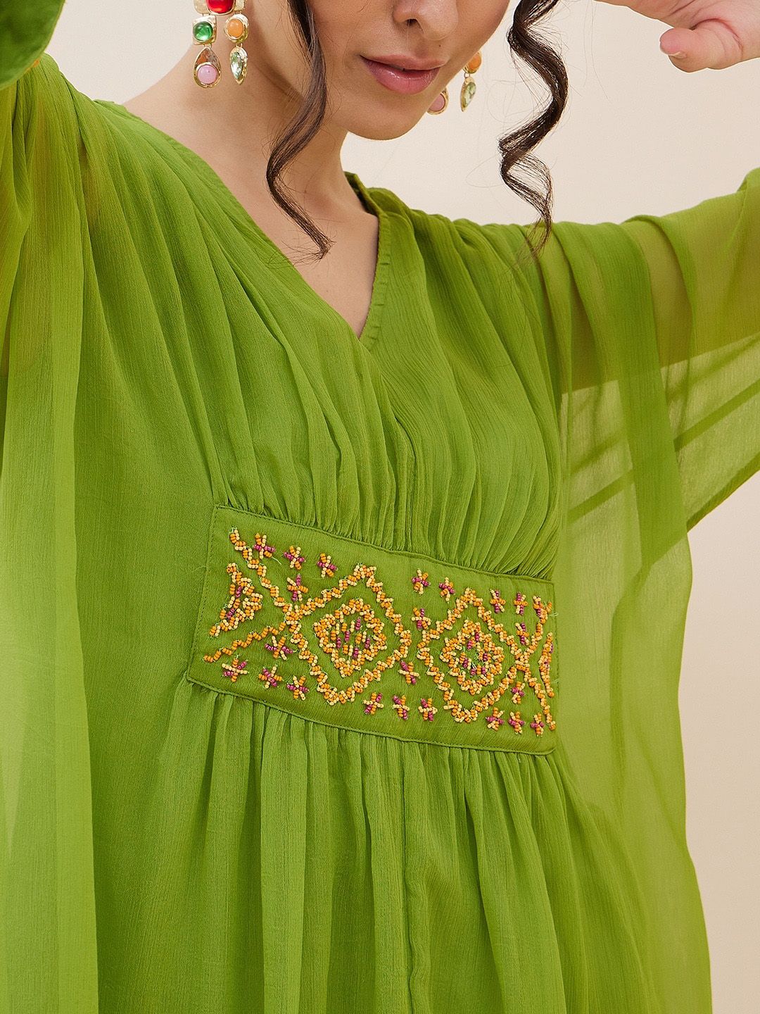 Antheaa Thread Work Kaftan Top With Palazzos