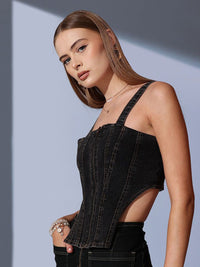 STREET 9 Solid Sleeveless Denim Crop Top