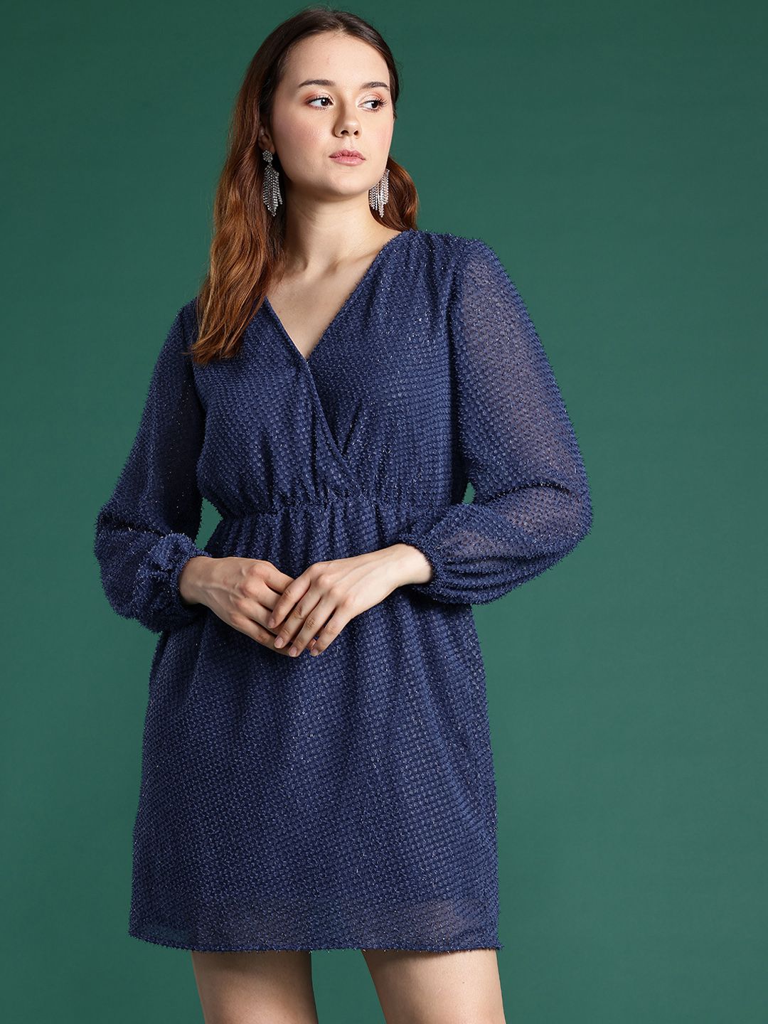 DressBerry Dobby Finish Puff Sleeve Mini Dress
