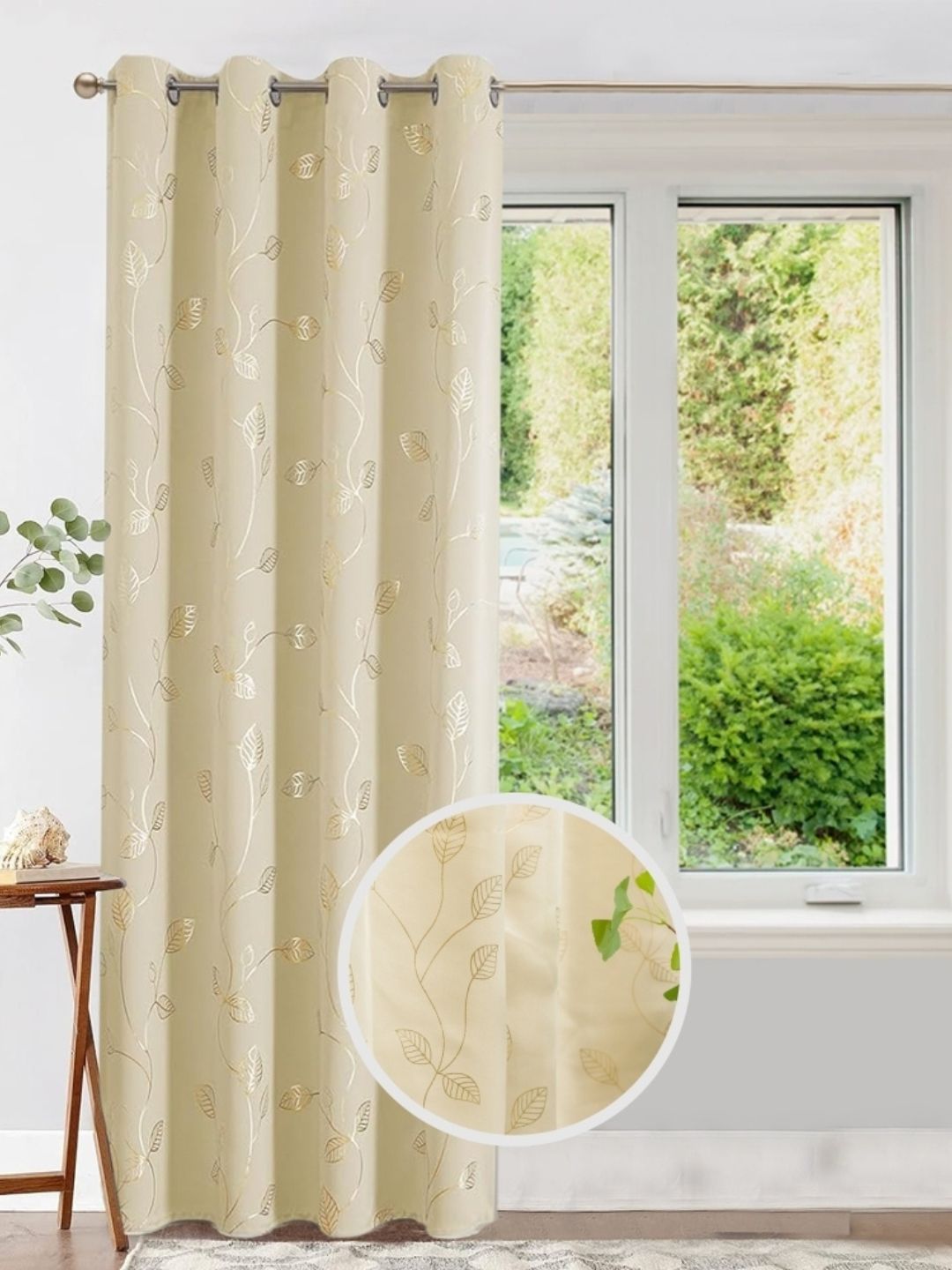 URBAN SPACE Beige Floral Printed Black Out Window Curtain