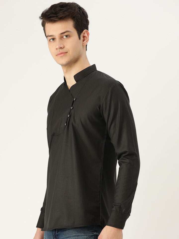 SOJANYA Lelaki Hitam Solid Kurta Lurus Pendek