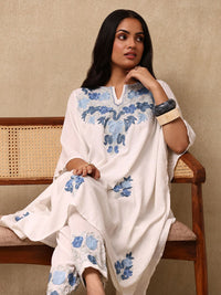 House of Chikankari Women Off White Craft Set Kaftan Sulam Aari