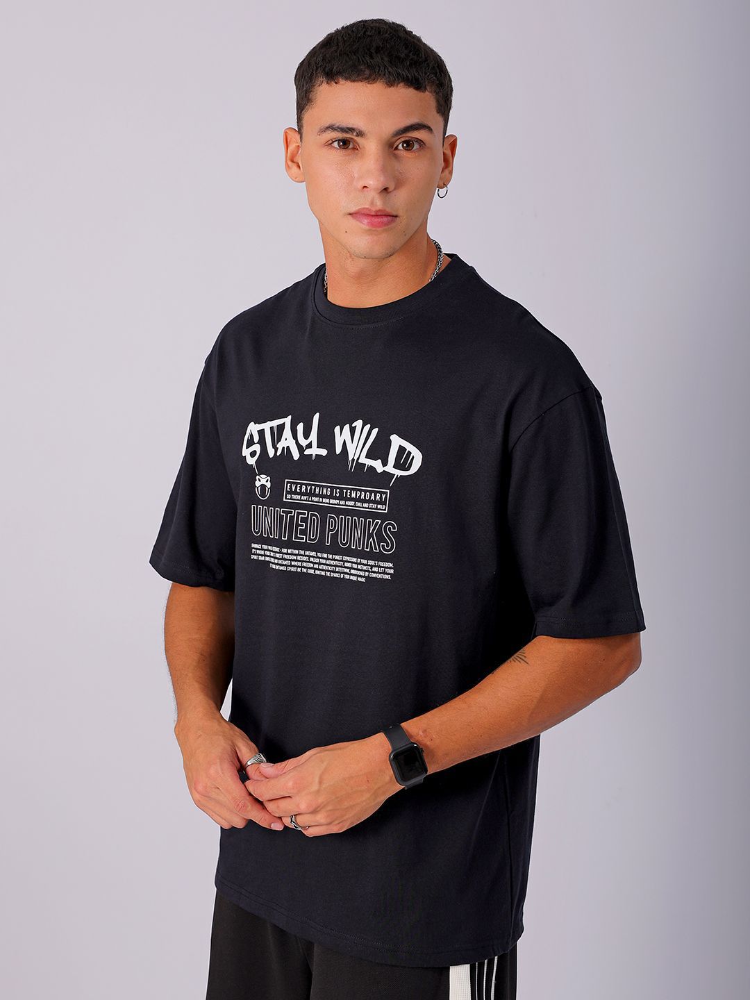 The Indian Garage Co Men Cotton Back Printed Boxy Oversized Round Neck T-shirt