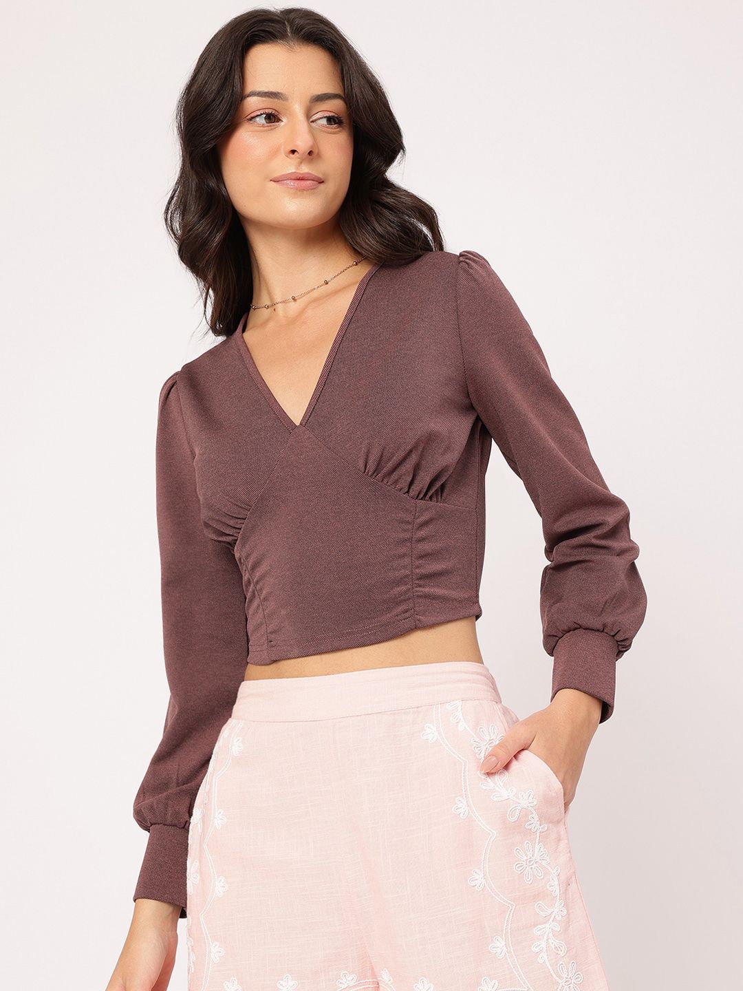 DressBerry Cuteness With Flair V-Neck Empire Crop Top