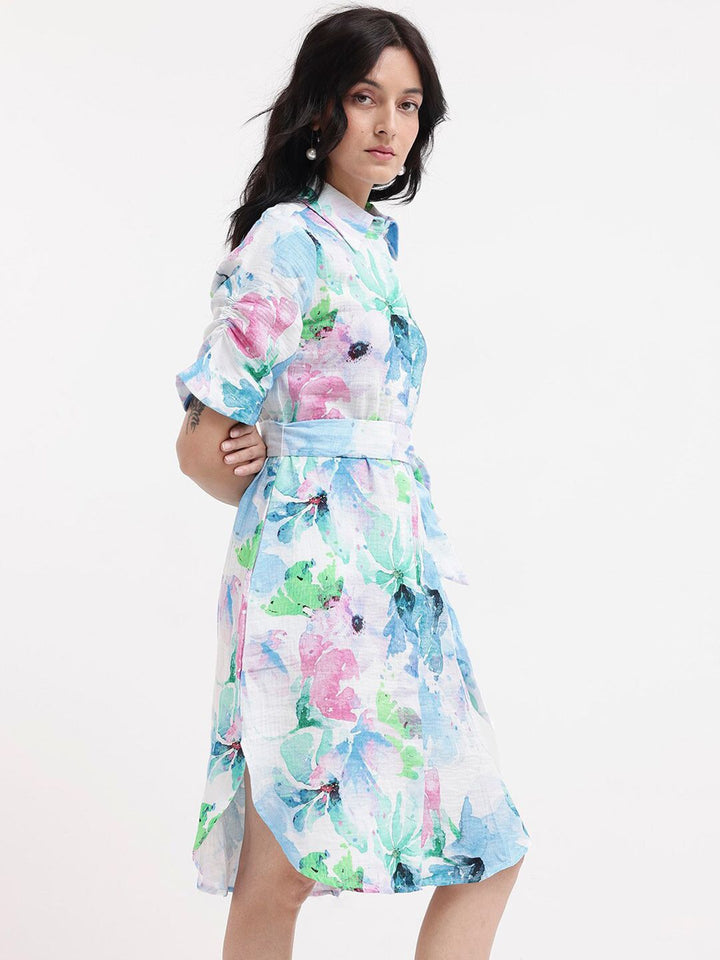 RAREISM Floral Print Knee Length Shirt Dress