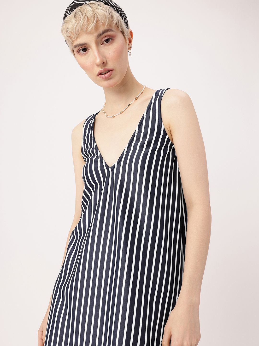DressBerry Playful Rebel Plunge Neck Striped Sheath Dress