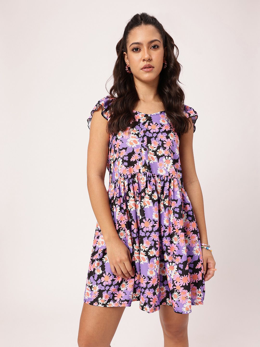 DressBerry Flattering Fun Floral Printed A-Line Mini Dress