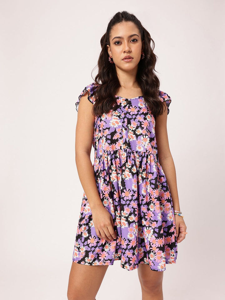 DressBerry Flattering Fun Floral Printed A-Line Mini Dress