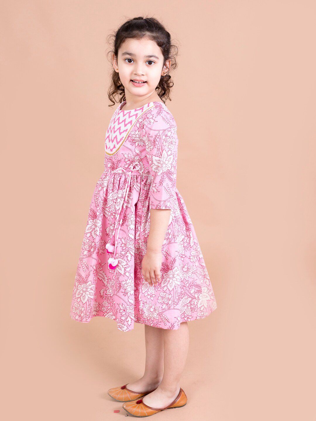 pspeaches Pink Floral Printed Pure Cotton Dress