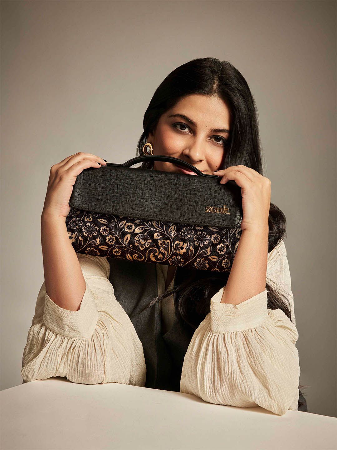 ZOUK Rhea Kapoor FloMotif Textured Water Resistant Jute Envelope Clutch