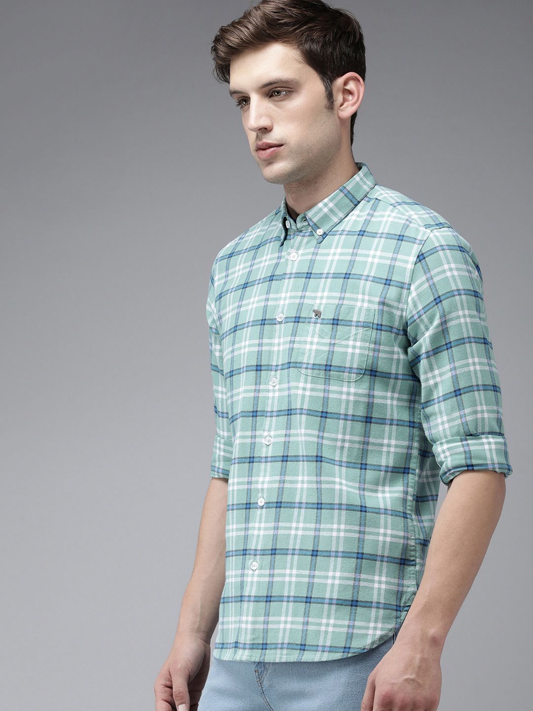 THE BEAR HOUSE Men Blue Slim Fit Tartan Checks Checked Casual Shirt