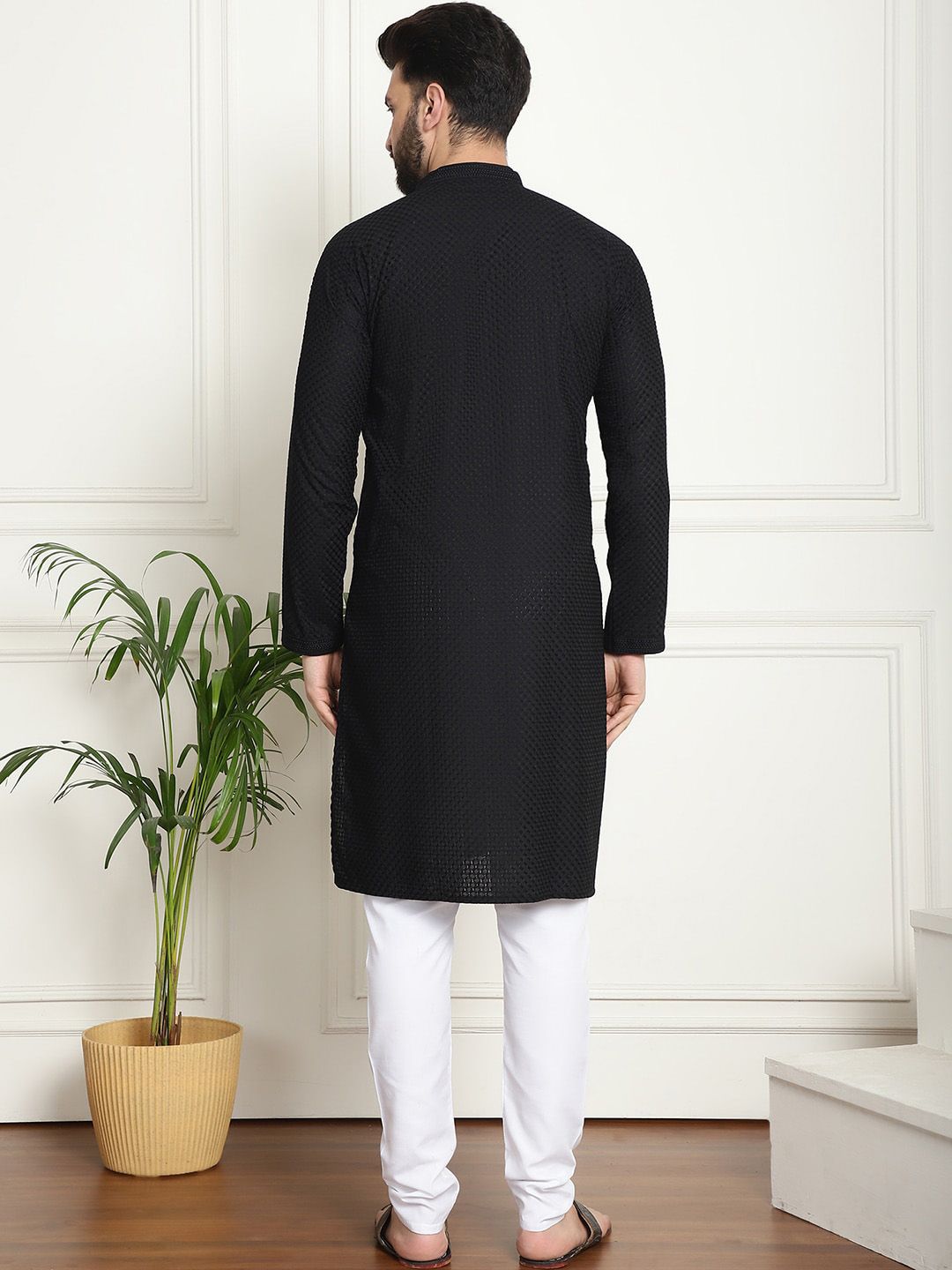 SOJANYA Checked Mandarin Collar Long Sleeves Pure Cotton Kurta with Churidar