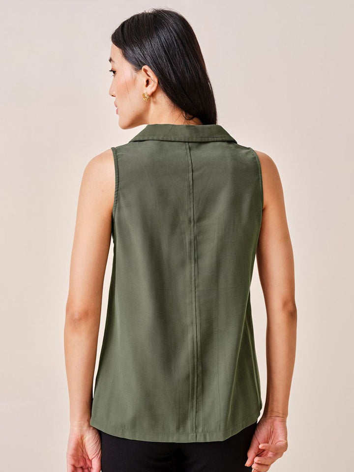 AND Women Solid V-Neck Sleeveless Top