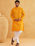 SOJANYA Ethnic Motifs Embroidered Band Collar Thread Work Cotton Kurta With Churidar