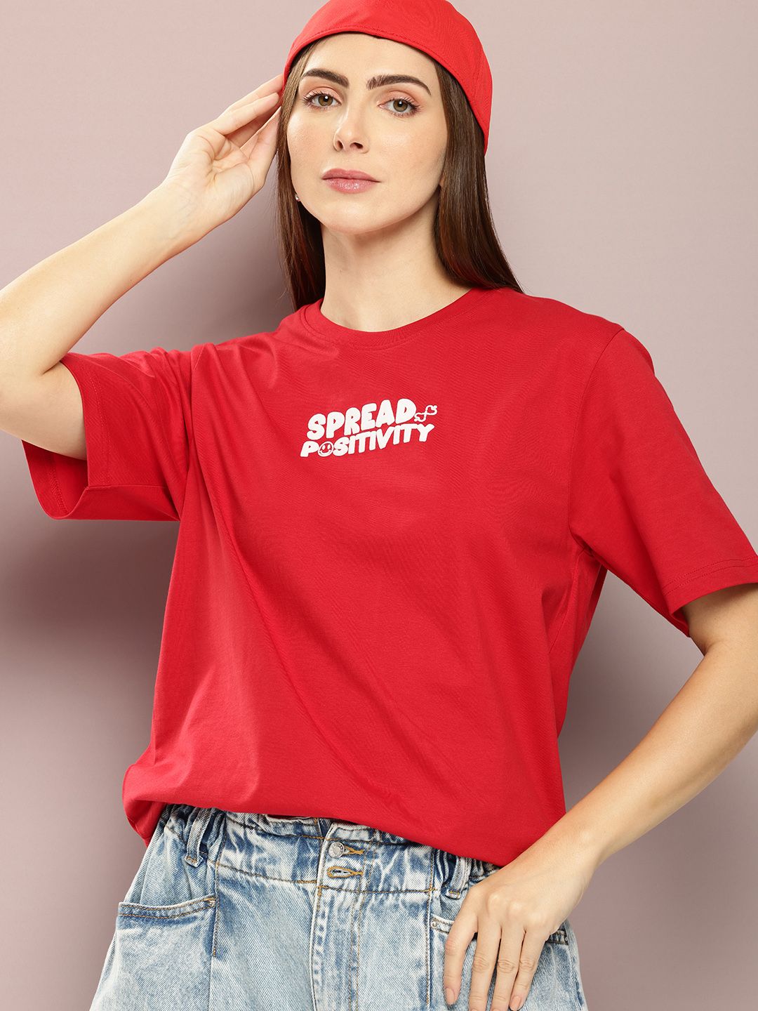DILLINGER Women Typography Printed Embossed Oversized T-shirt