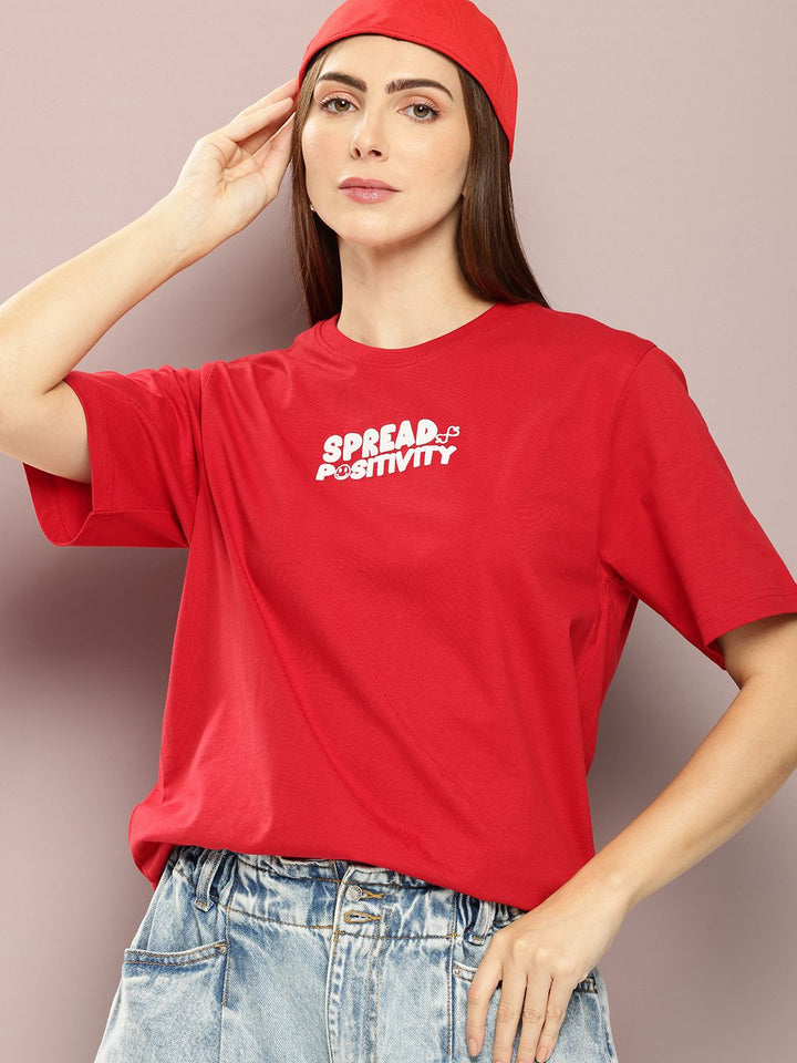 DILLINGER Women Typography Printed Embossed Oversized T-shirt
