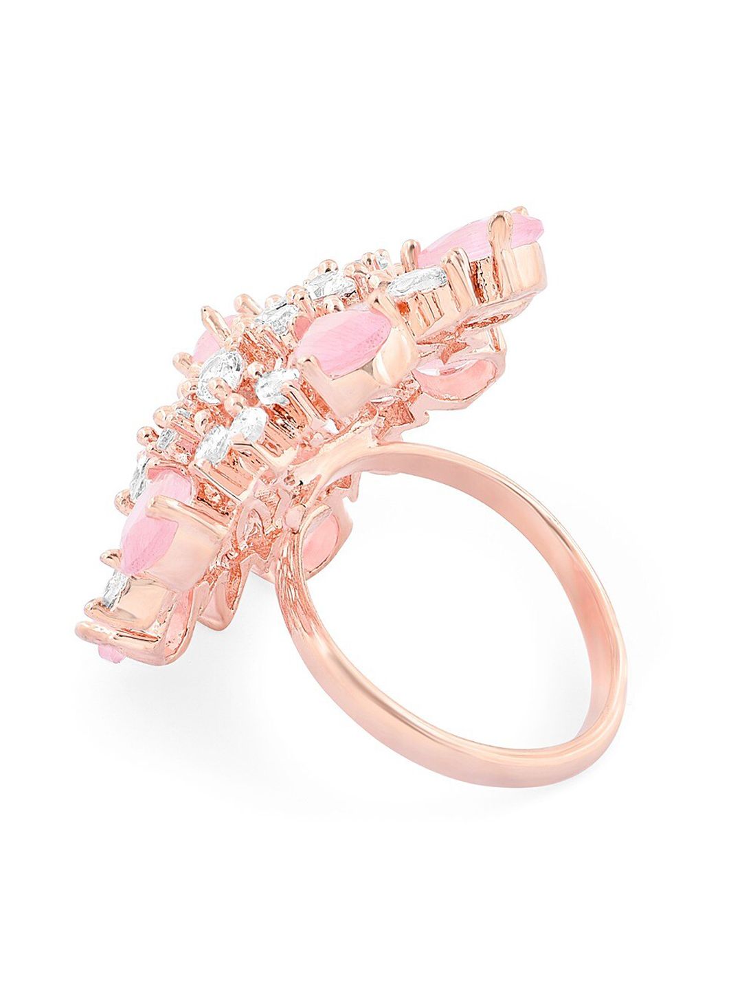 Cincin Jari Boleh Laras Zaveri Pearls Rose Saduran Emas &amp; CZ