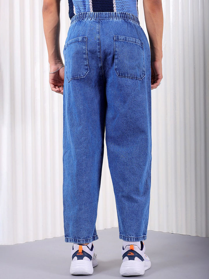 The Indian Garage Co Men Baggy Fit Cotton Elasticated Waist Jeans