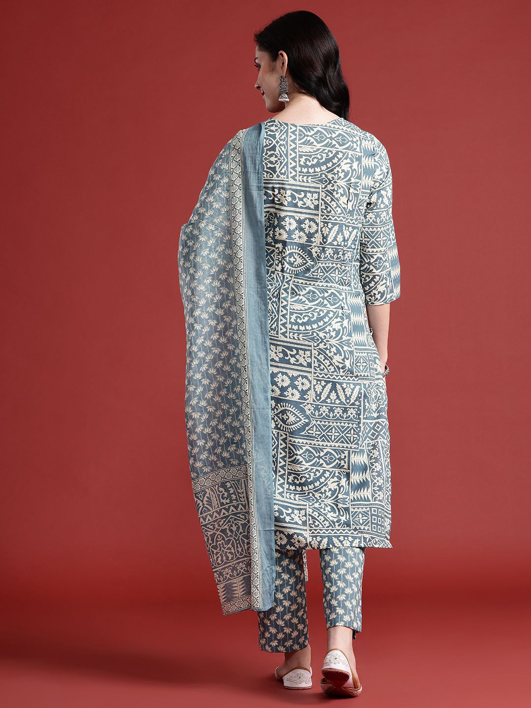 Anouk Ethnic Motif Print Pure Cotton Kurta with Trousers & Dupatta