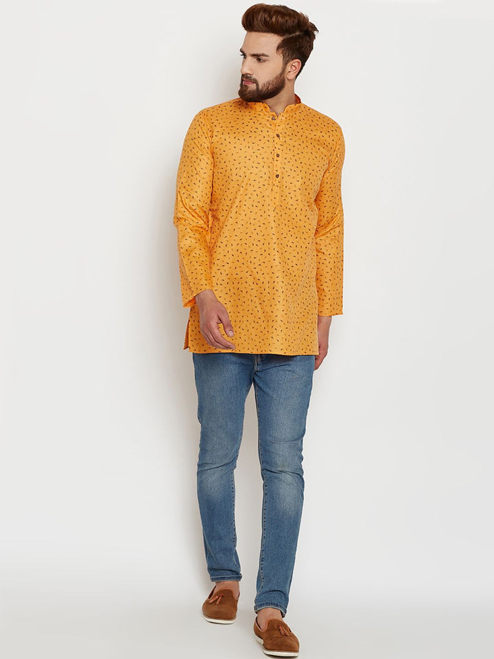 SOJANYA Men Mustard Printed Straight Kurta